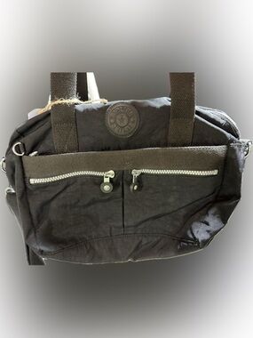 Kipling Black Nylon Messenger Bag with Front Zip Pockets